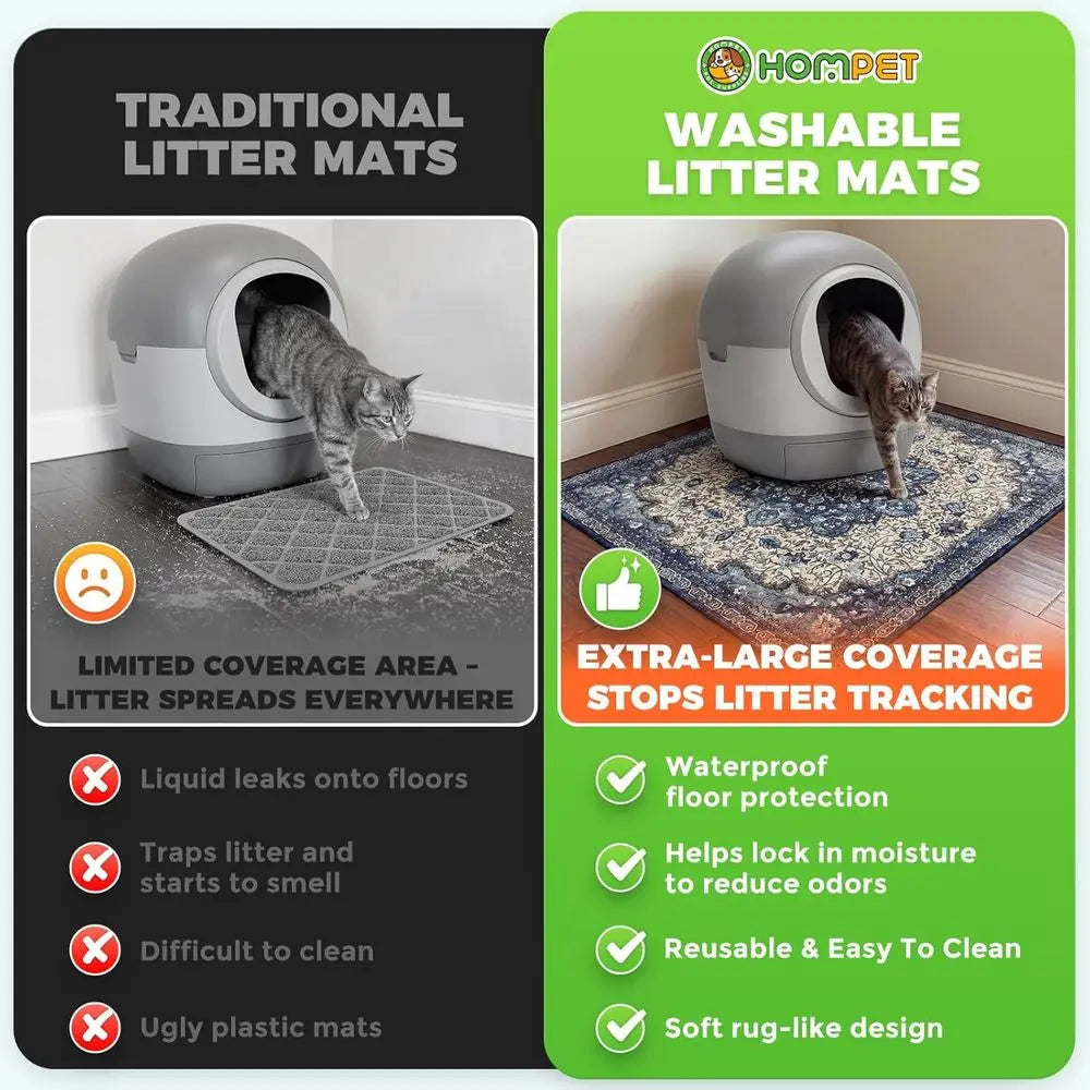 Cat Litter Mat 2 Pack, 18x28 Washable Trapping Mats for Cats, Super Absorbent & Urine-Proof Cat Litter Box Mat for Floor, Waterp