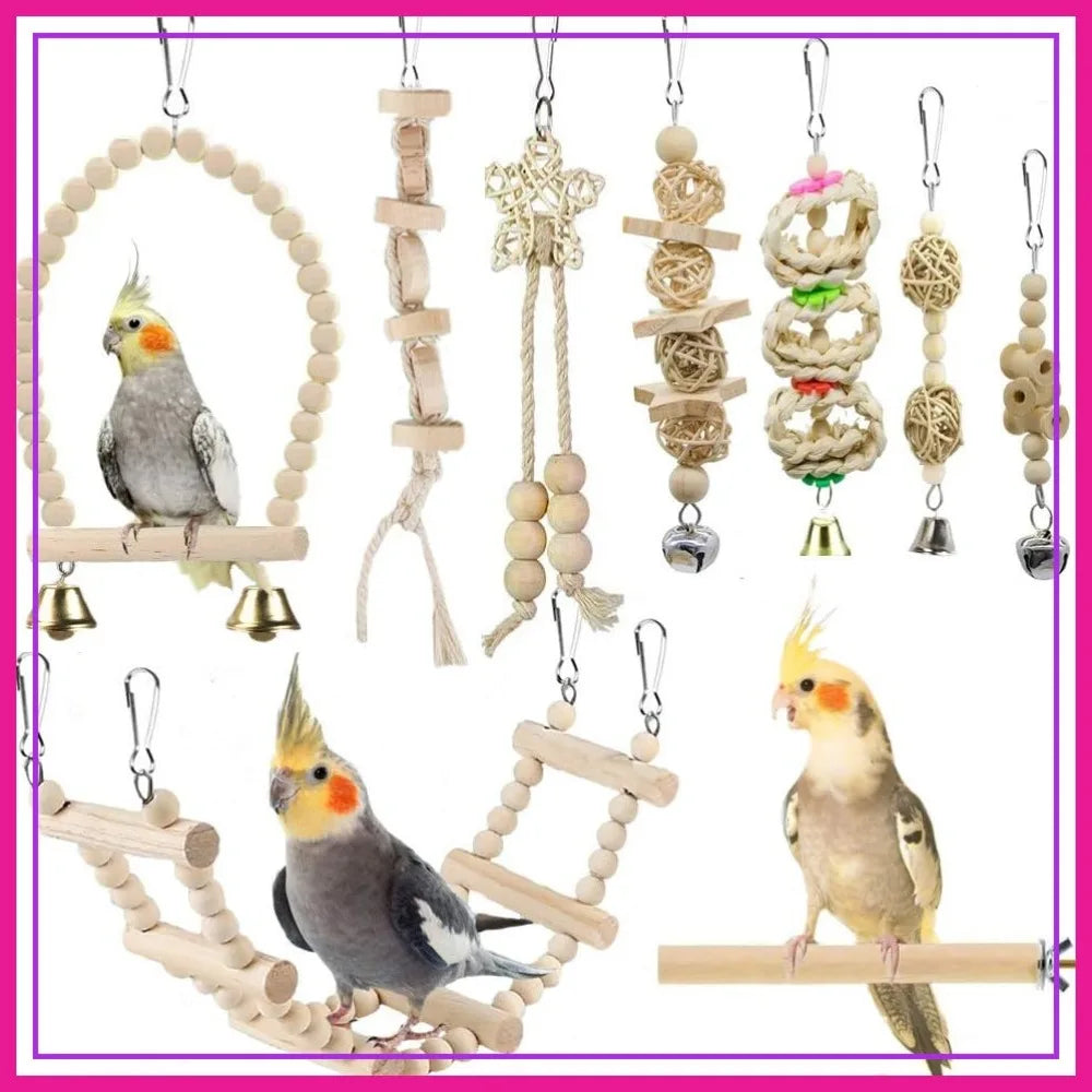 Bird Parrot Swing Toys, Chewing Standing Hanging Perch Hammock Climbing Ladder for Budgerigar, Parakeet, Conure, Cockatiel, Mynah, Love Birds, Finches, Small to Medium Birds