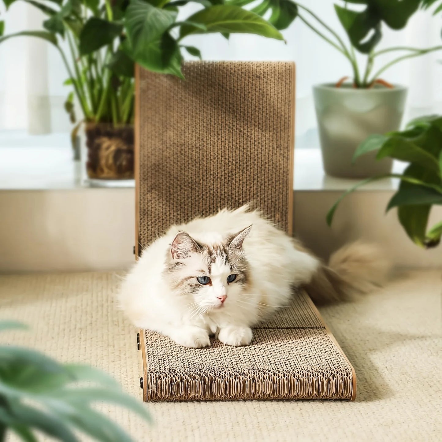 Cat Scratcher, Cat Scratching Post, Cardboard Cat Scratching Board with Ball Toy, Large Vertical L Shape Cat Scratcher Scratch Pads Cat Toys for Indoor Cats