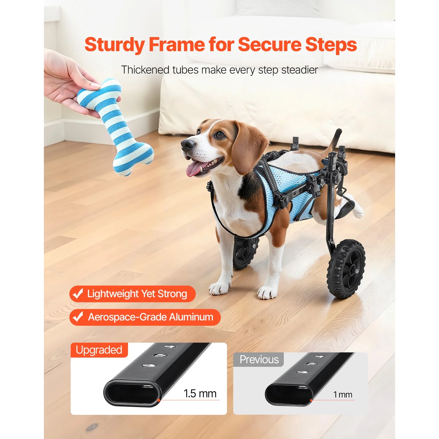 SucceBuy Dog Wheelchair for Back Legs Adjustable 2 Wheels Lightweight  Dog Cart with Shock-Absorbing Wheels for Disabled Dogs
