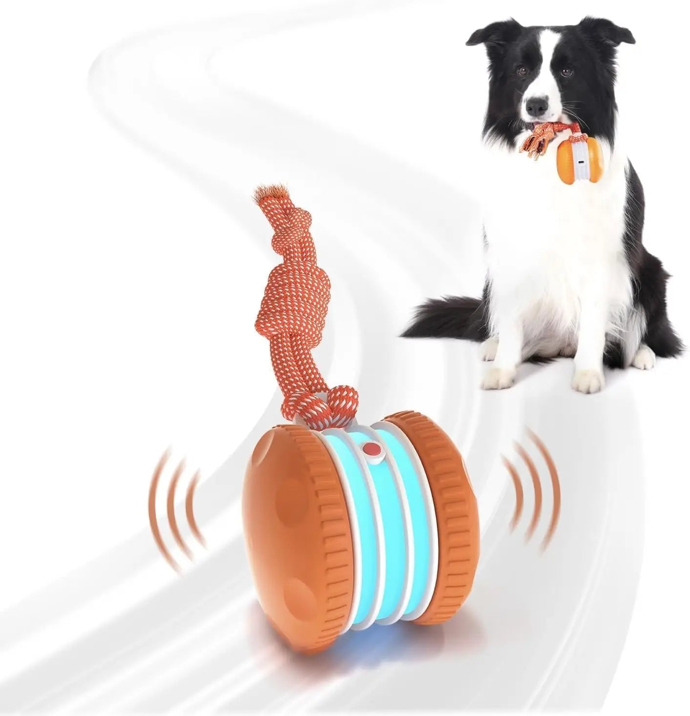 Interactive Dog Toy, Random Path Electric Rolling Ball with Rope for Boredom Relief (Orange)