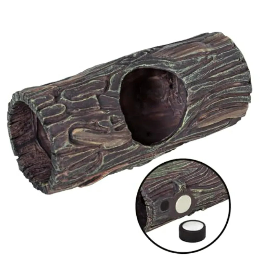 Magnetic Reptile Hide Cave Resin Hollow Tree Trunk Hideout, Gecko Hide with Strong Magnetic Climbing Toy Reptile Tank Accessori