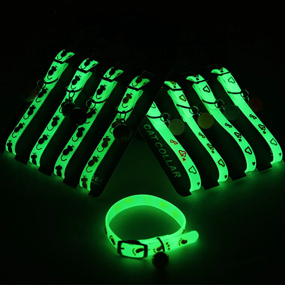 Luminous Cat Necklace Glow Reflective Silicone Bell Collar for Pets