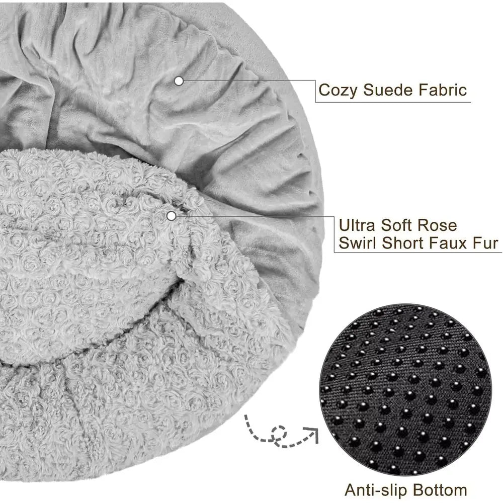 Small Dog Bed Cat Bed with Hooded Blanket, Cozy Cuddler Luxury Puppy Pet Bed, Donut Round Calming Anti-Anxiety Dog Burrow Cave B