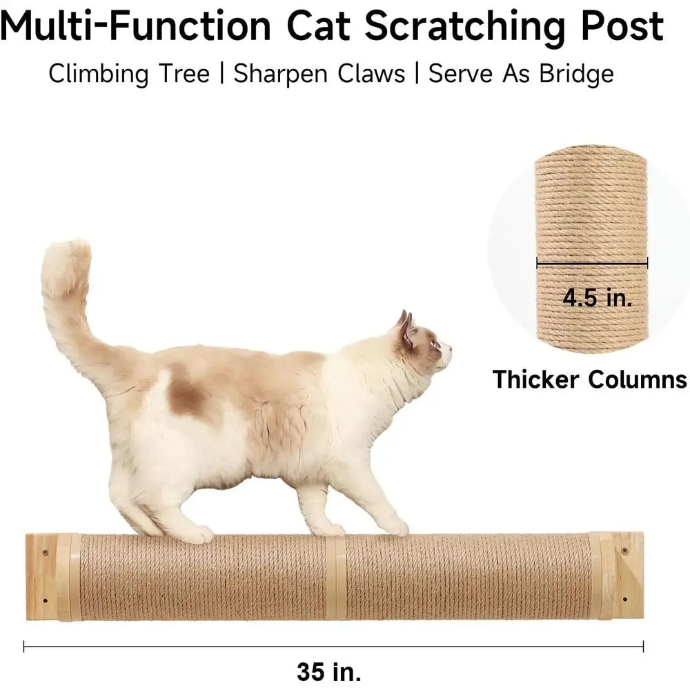 Cat Scratching Post, 35 x 4.5 Inch | Wall Furniture, Rubber Wood Wall Mounted Kitten Scratcher Posts, Thicker Columns or Multi-f