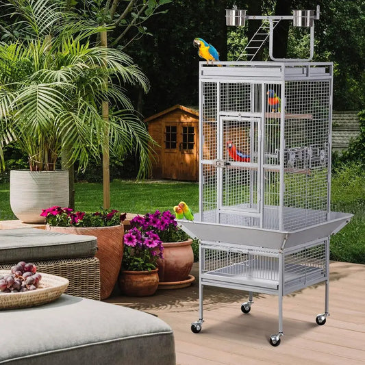 61-inch Large Parrot Cockatiel Bird Cages with Wrought Iron Play Top, Aviary with Rolling Stand or Sun ParaConure Lovebird Budgi