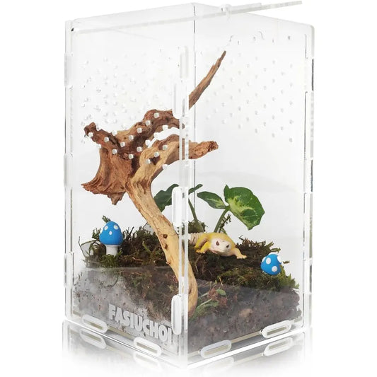 Compact Acrylic Terrarium - 4.7x4.7x7.8 inches, Clear Enclosure with Ventilation for Small Reptiles, Hermit Crabs, Geckos, Lizar