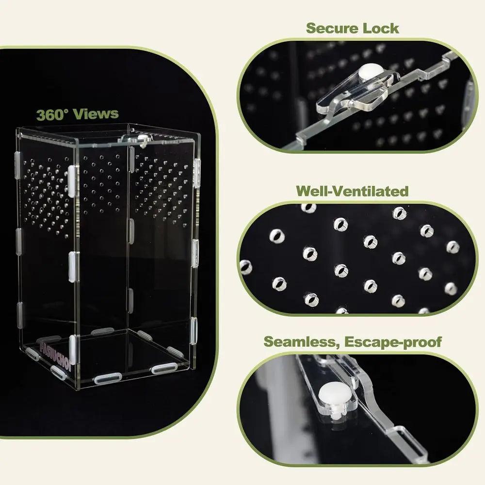 Compact Acrylic Terrarium - 4.7x4.7x7.8 inches, Clear Enclosure with Ventilation for Small Reptiles, Hermit Crabs, Geckos, Lizar