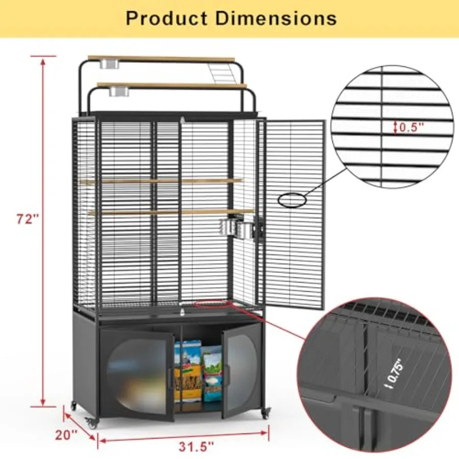 Parakeet Cage With Play Top And Rolling Storage Cabinet With Cover