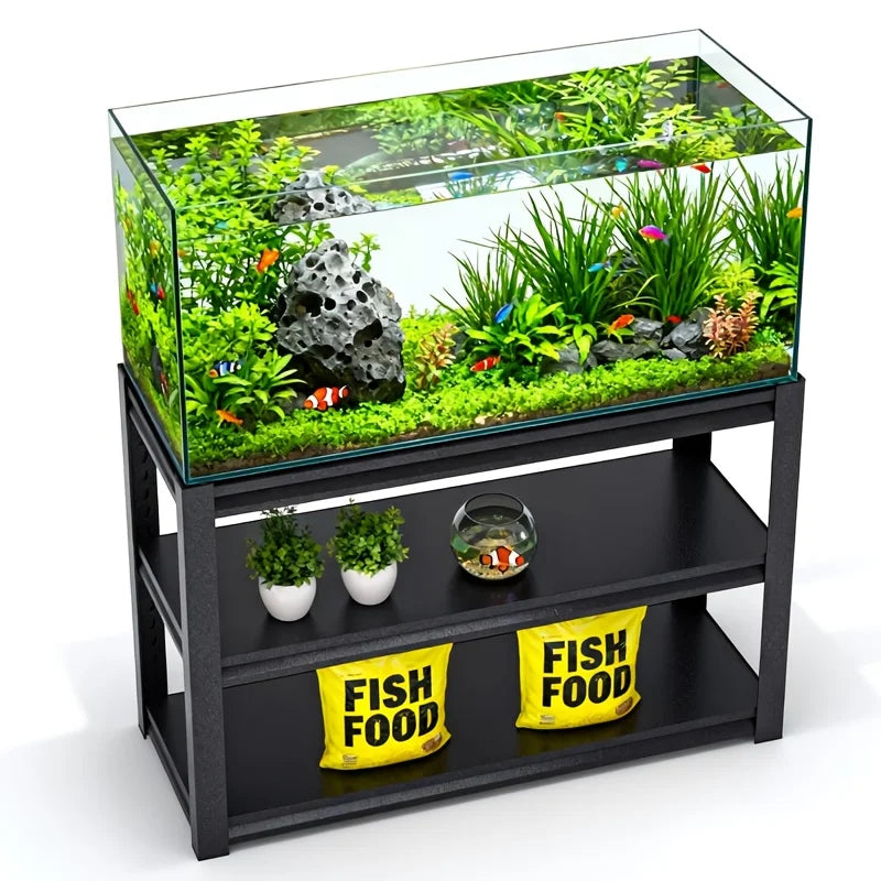 3-Tier Rack Shelf Heavy Duty Metal Frame Aquarium Stand | 20 Gallon Fish Tank Stand, Reptile Terrarium Stand For 30 Gallon Long Aquarium, Breeder Tank Stand, Extra Wide