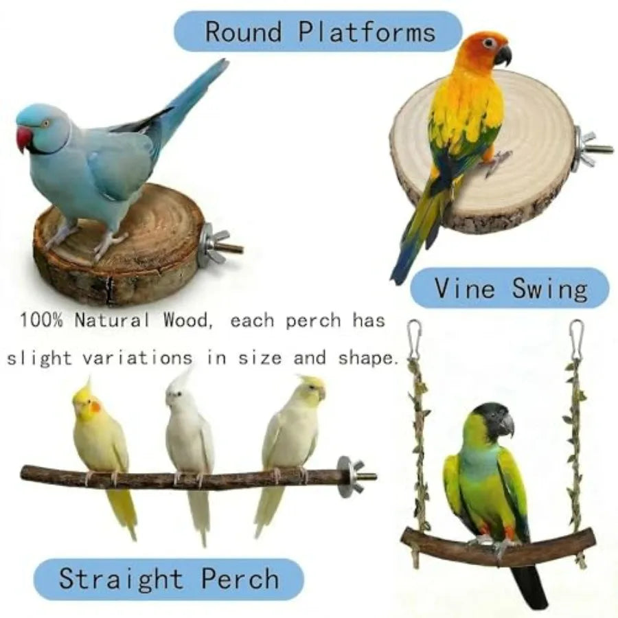 8PCS Natural Bird Perches for Cage, Parakeet Perches Set, Birds Toys, Natural Wood Perch for Small Birds Cages, Bird Cage Acces