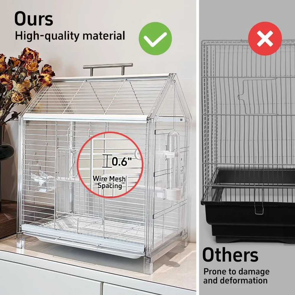 Portable Bird Cage with Stand Travel Carrier for Small Medium Birds Easy Clean Lightweight Home Clinic Outing