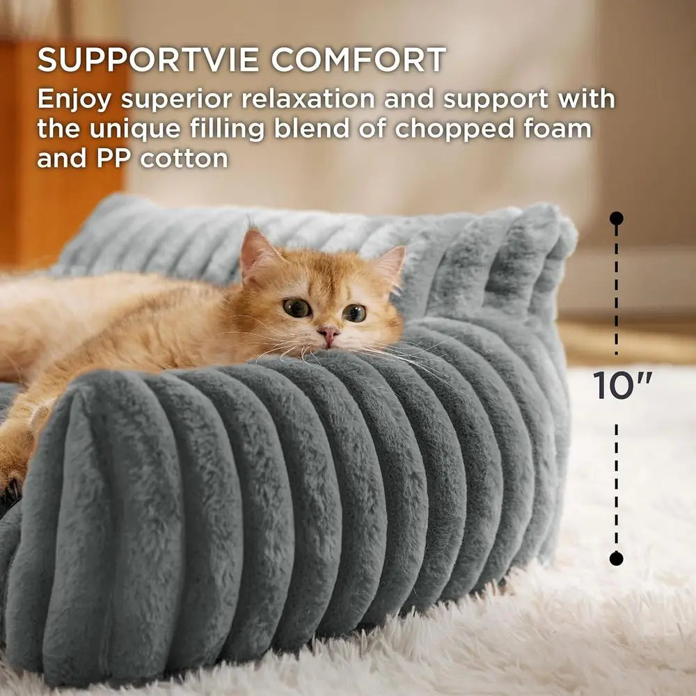 Cat Couch or Pets - Premium Sot Corduroy, Removable Washable Cover, Supportive Pet Chair, 24inch, Warm Grey