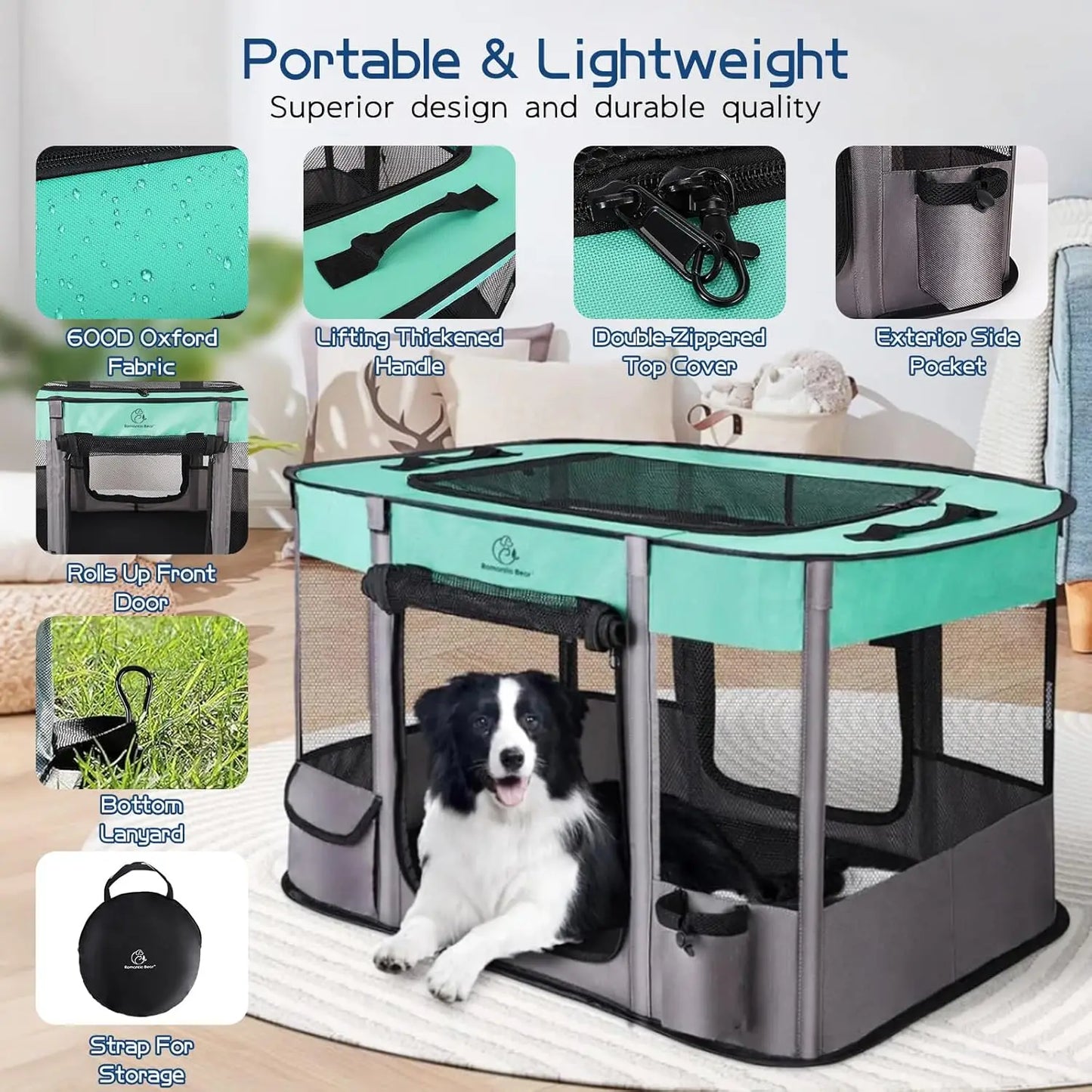 Foldable Dog Cat Playpen, Portable Exercise Kennel Tent with Water-Resistant Cover for Indoor Outdoor Travel Camping Small Pets