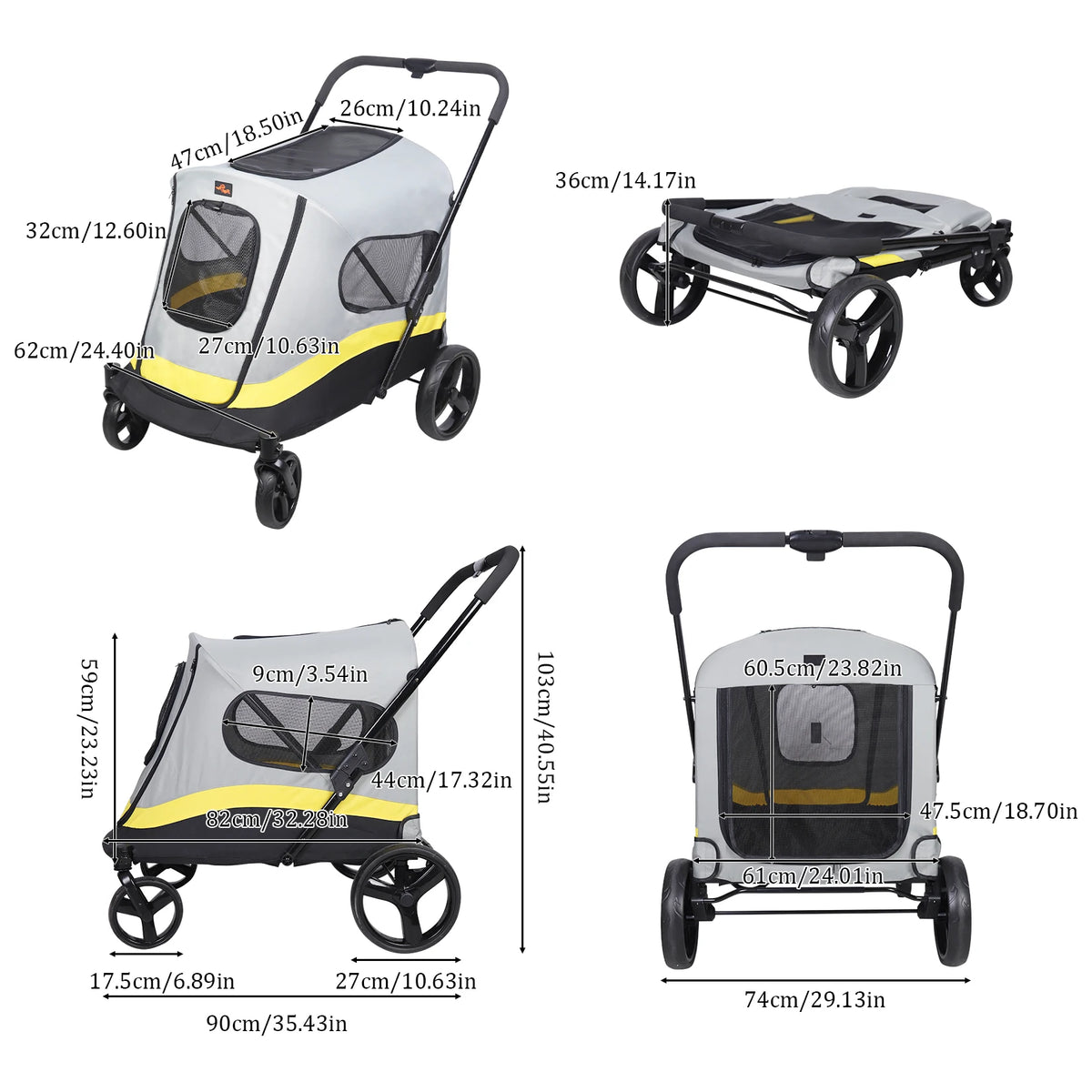 Portable Dog Stroller All Terrain Dual Entry For Small Dogs