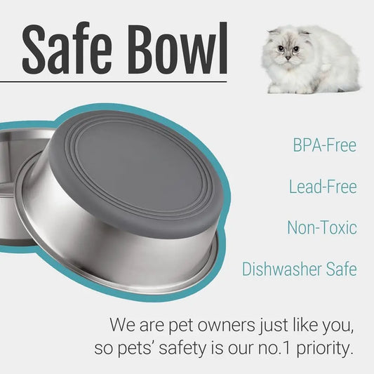 Nonslip Stainless Steel Dog Cat Bowls, 2 US Cups, 2 Count