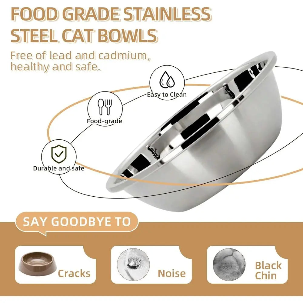 Elevated Cat Bowl, Raised Food and Water Bowl Set for Indoor Cats, Splash Proof with 2 Stainless Steel Pet Food Bowls for Cats a