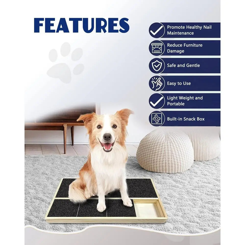 Dog Nail Scratch Pad with Treat Box & Pet Nail Clipper, Interactive Training Tool for Filing Dog Nails, Best for Small Dogs & Pu