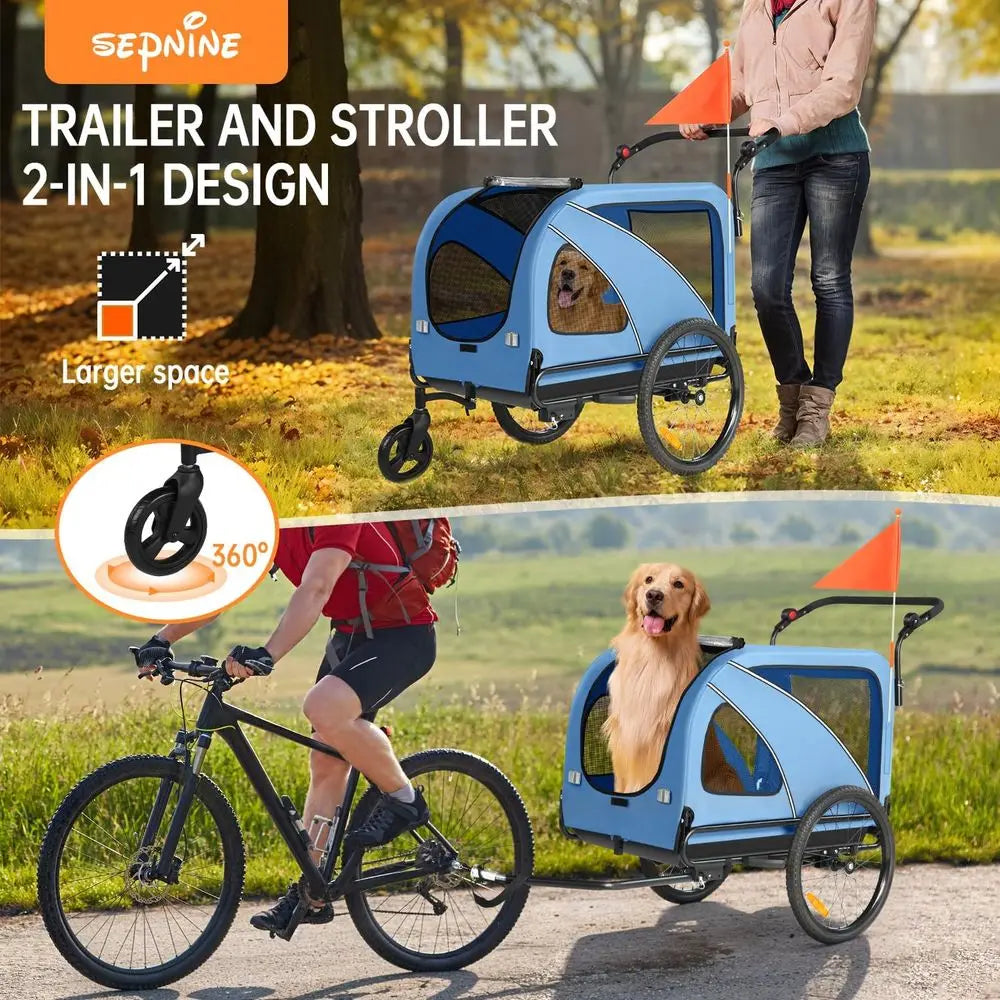 110 lb Capacity 2-in-1 Dog Bike Trailer and Stroller with Quick Release Wheels and Non-Slip Floor