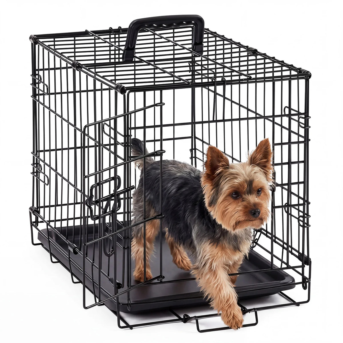 JHK Metal Dog Crate With Secure Lock Single Door Tray