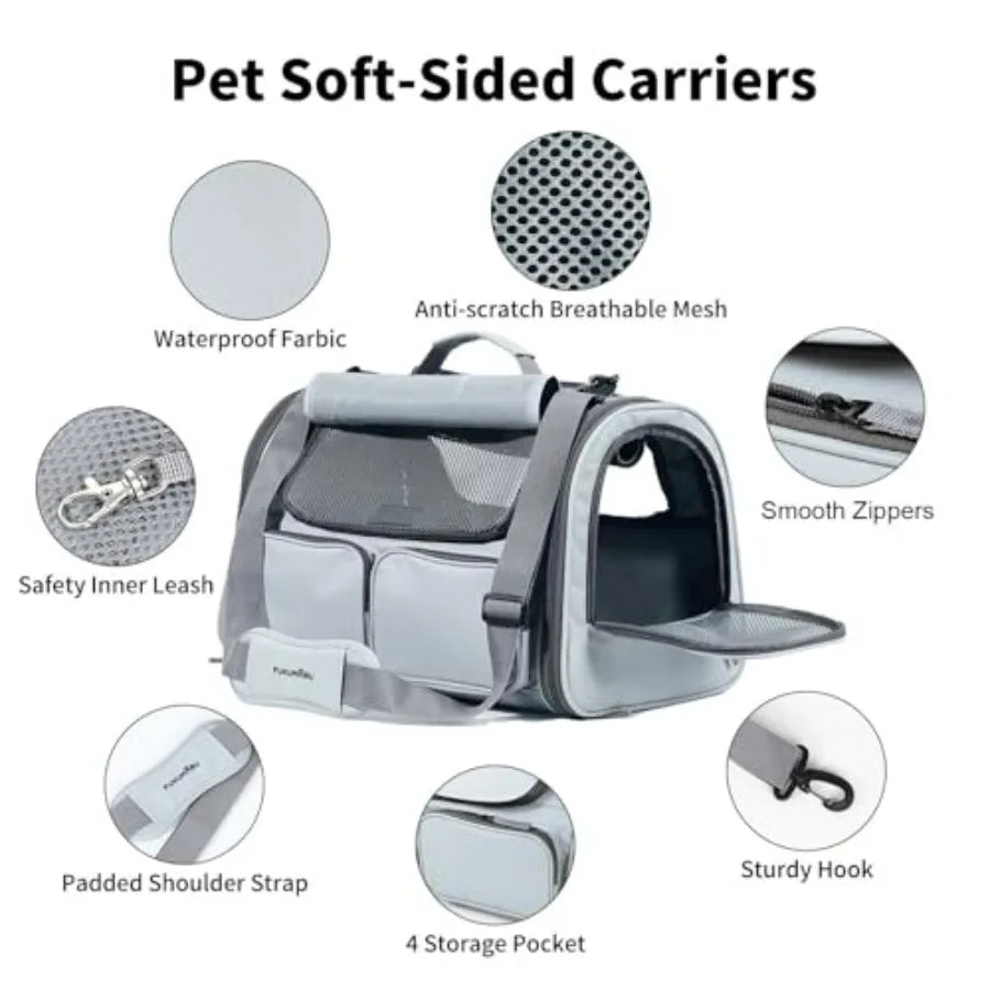 Cat Carrier, Soft-Sided Small Dog Carrier, Large Cat Travel Bag with 4 Mesh Windows, Under 15 lb Airline Approved Pet Carrier w