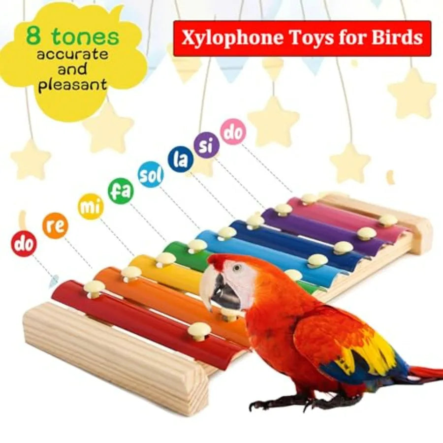 Suspensible Parrot Xylophone Toy With Grinding Stone