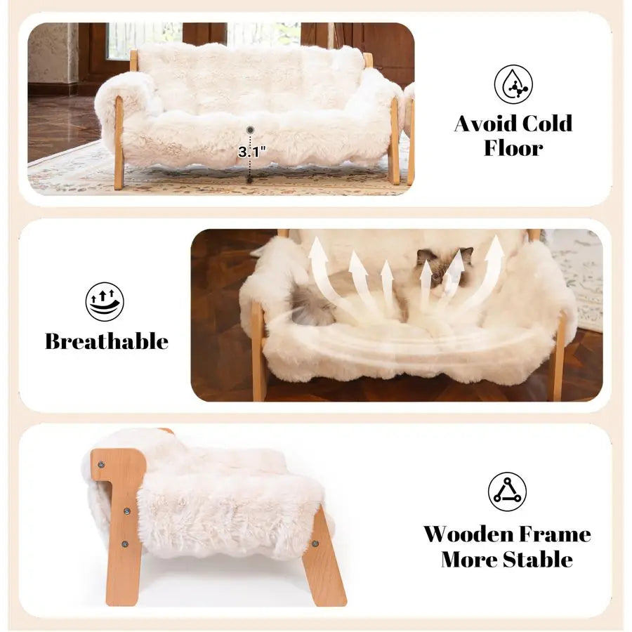 Elevated Wooden Cat Couch Bed For Indoor Cats With Removable Washable Cover
