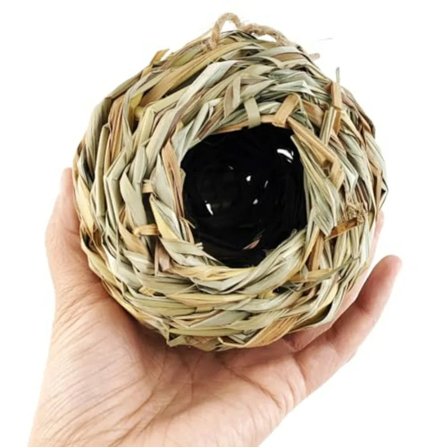 4PCS 5.5inch Hanging Hummingbird Nest House for Outside, Ball Shape, Hand Woven, Durable Sturdy, Made of Natural Grass, Perfect