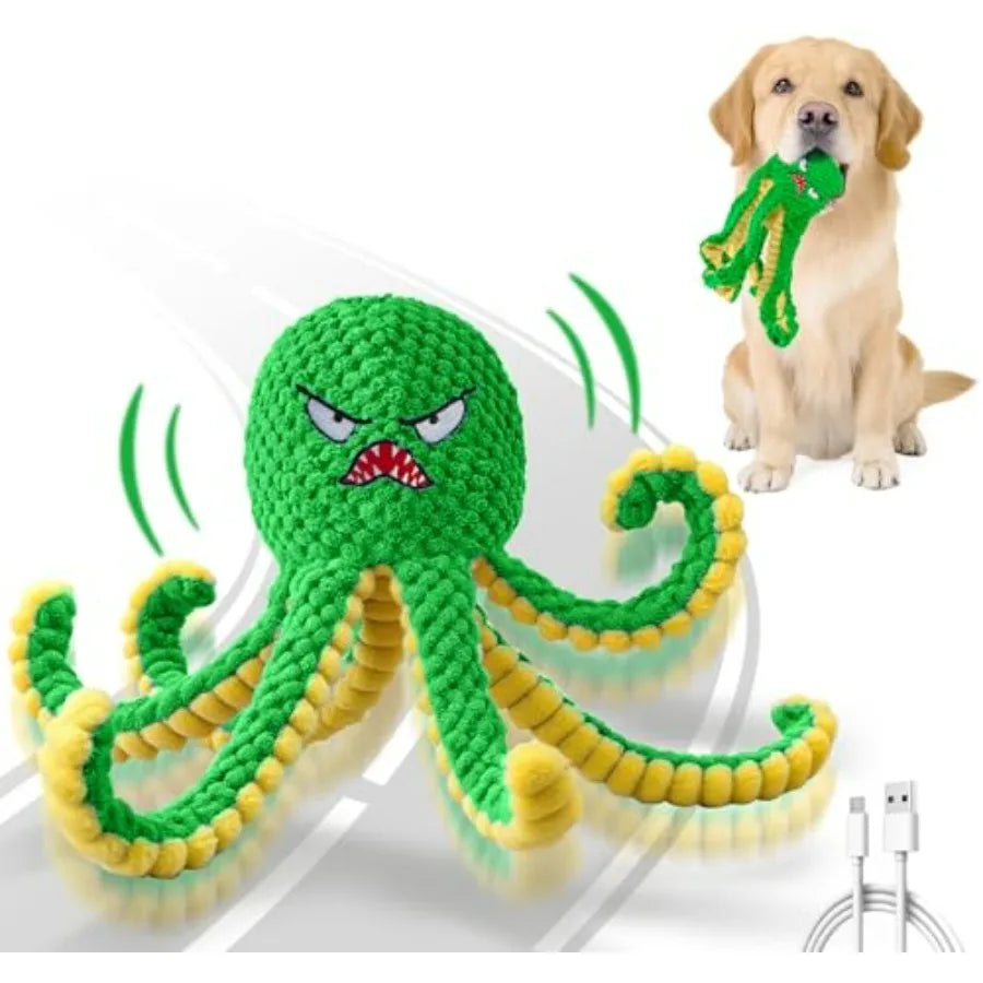 Interactive Dog Toys Octopus, Durable Automatic Jumping Dog Toy to Keep Them Busy, Squeaky Moving Tug of War Doggie Toy, USB Re