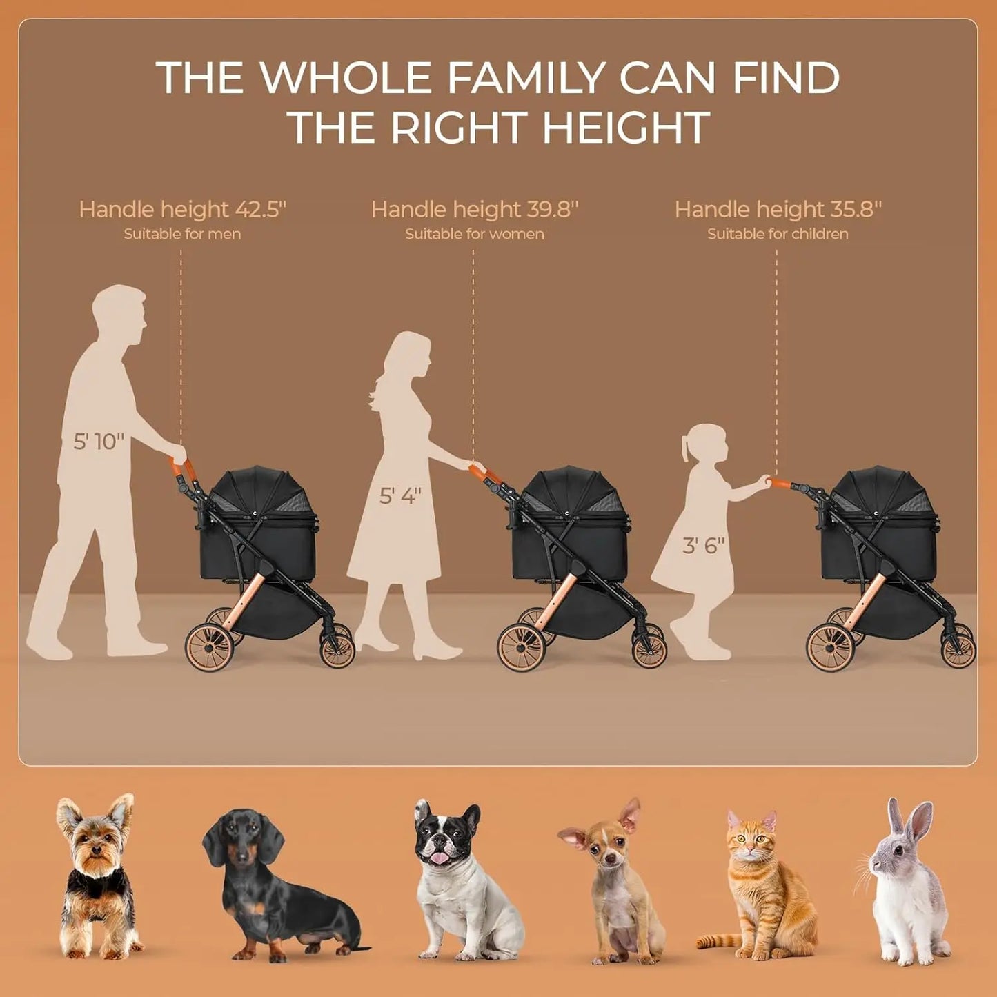 Foldable Pet Stroller for Medium Dog Cat,Pet Travel Carrier,Adjustable Handle with Sun Shade,Shock Absorbers,All-Terrain