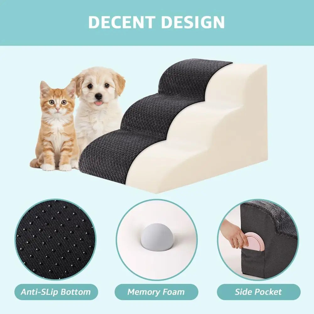 Dog Stairs 15 H, 3-Step Pet Steps with Anti-Slip Washable Cover and Durable High Density Foam, Grey