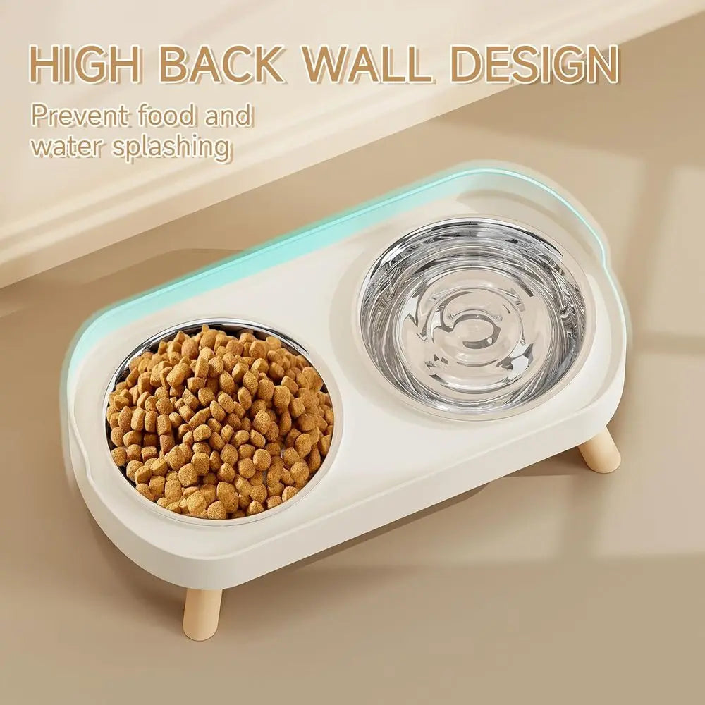 Elevated Cat Bowl, Raised Food and Water Bowl Set for Indoor Cats, Splash Proof with 2 Stainless Steel Pet Food Bowls for Cats a