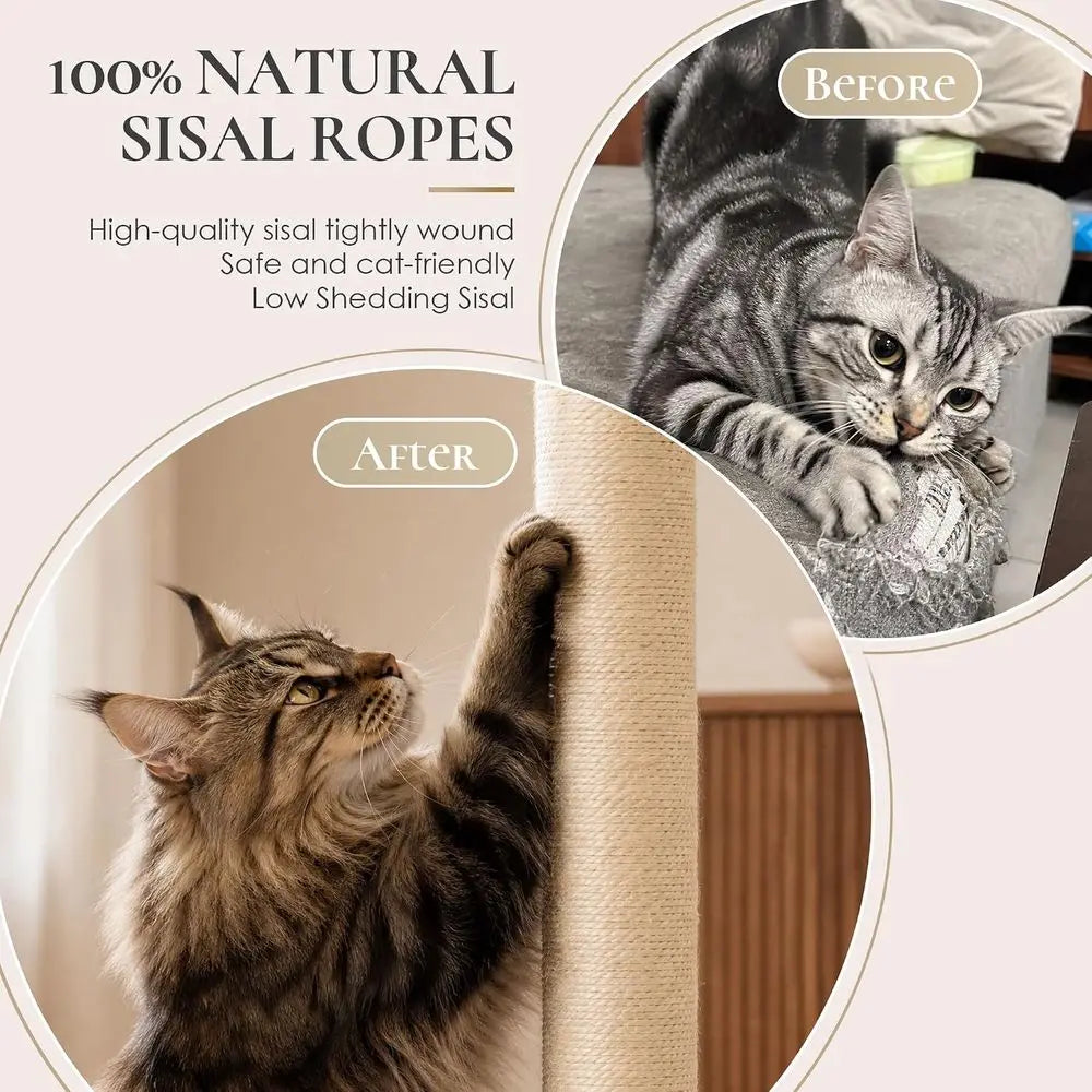 35 Inch Cat Scratching Post, Eucalyptus Sisal Rope Cat Tree Tower with Hanging Ball & Interactive Mouse Toy, Durable Scratcher f