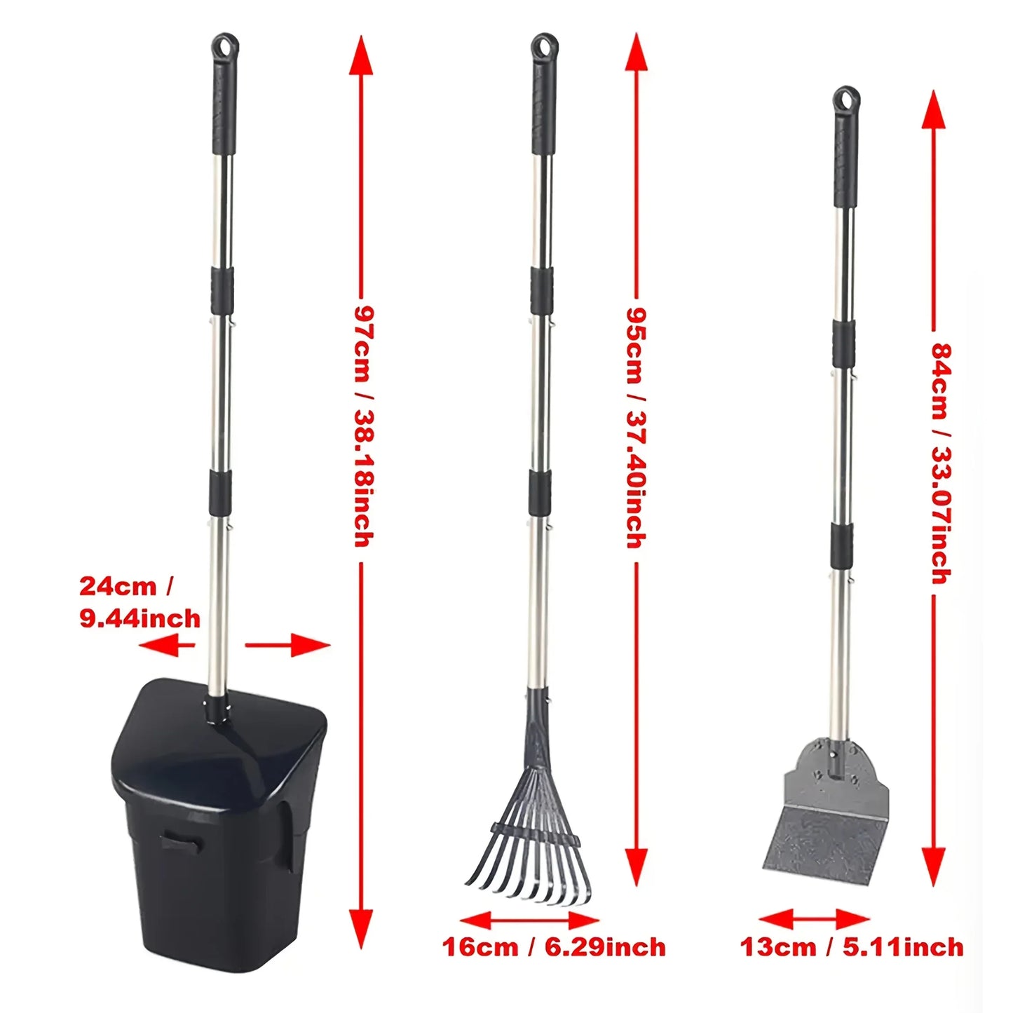 2/3pcs Heavy Duty Dog Pooper Scooper with 40 Bags, Long Handle Swivel Bin & Rake Spade for Large Dogs, Pet Waste Removal Tool for Yard, Grass & Gravel, Without Battery