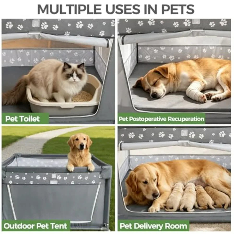 Dog Playpen Oxford Fabric Dog Fence, 42x42x26 Inches, Steel Pipe, Breathable Mesh, Zipper Gate, Portable Indoor Outdoor Pet Fen