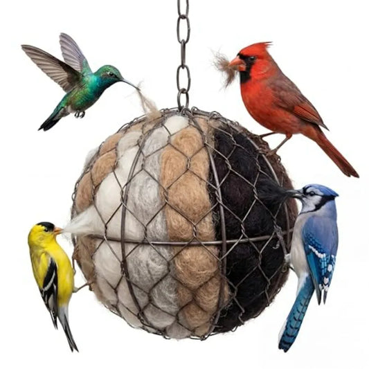 Handmade Alpaca Fiber Bird Nesting Heart - Refillable Material Holder for Wild Birds and Hummingbirds - Garden Art and Winter S