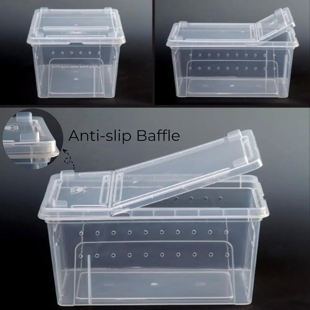 Portable Clear Plastic Terrarium Enclosure, 12.6x8.7x6 with Feeding and Water Bowls, Ventilated Lid for Small Pets