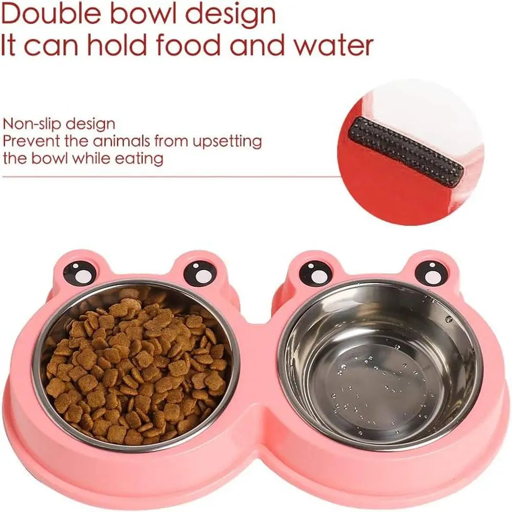 Double Food & Water Bowls for Dogs, Cats & Rabbit, Non-Slip Pet Feeder with Cute Design, BPA Free, Dishwasher Safe