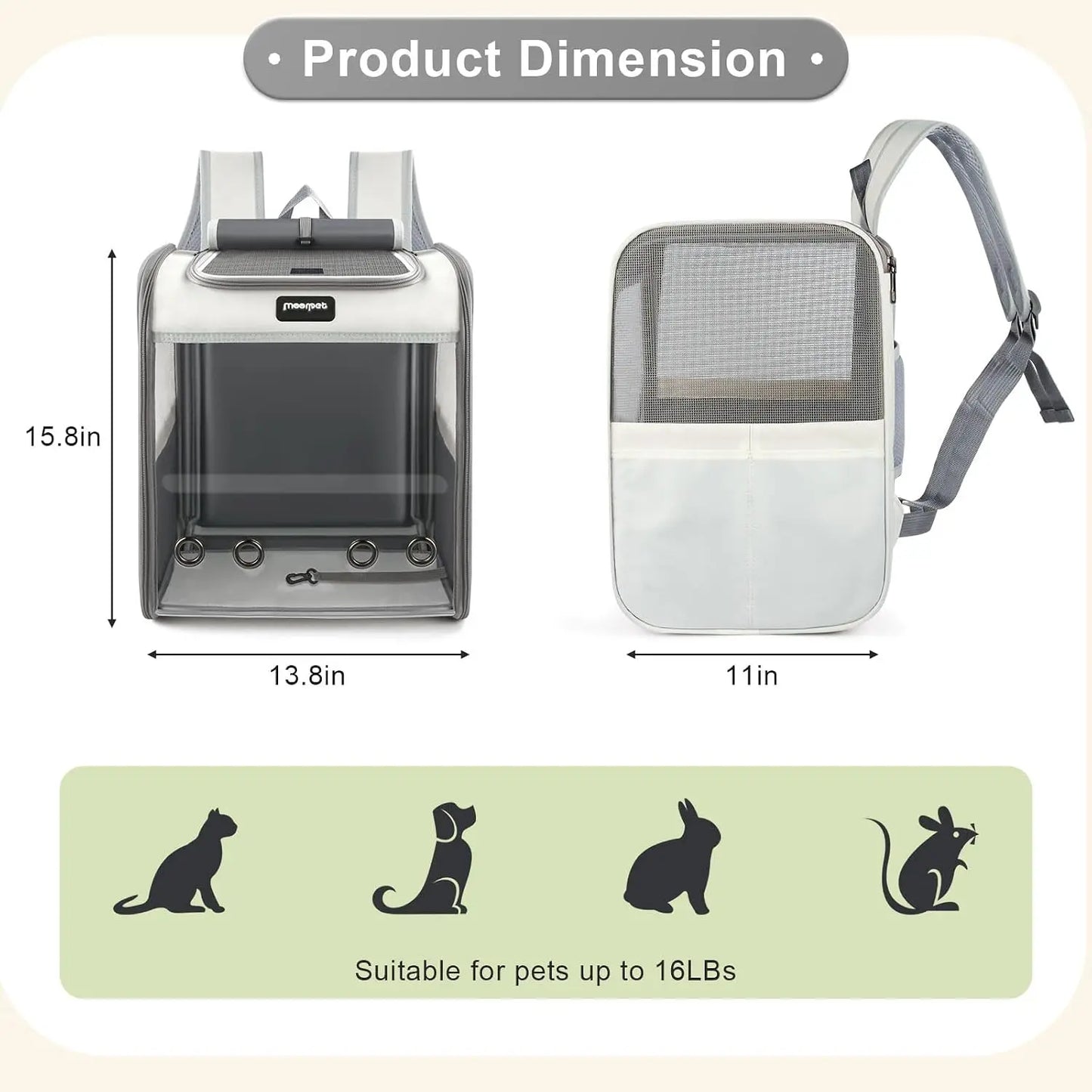Large Cat Carrier Backpack with Breathable Mesh, Pet Travel Bag for Small Dogs, Hiking, Gray