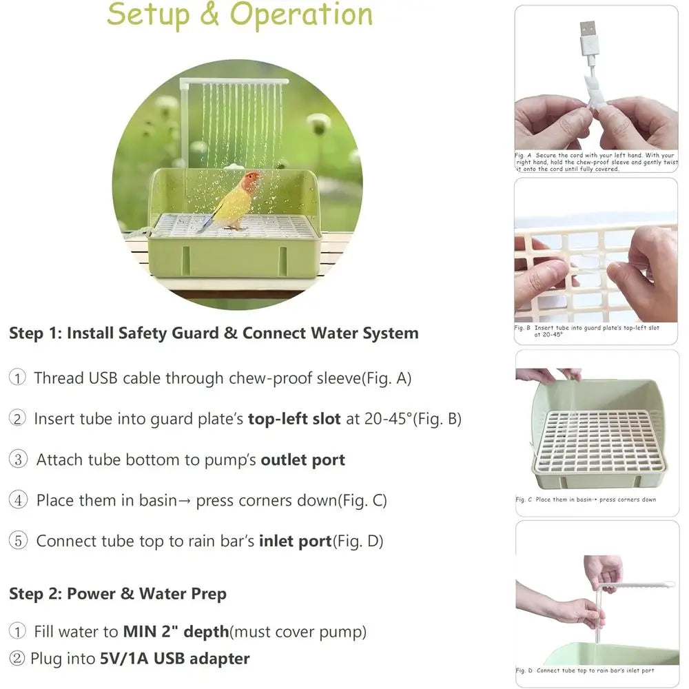 Automatic Parrot Shower Bath with Pump, Birds Shower Bathtub with Running Water, Birdcage, Medium Birds Parakeets, Cockatiels, C