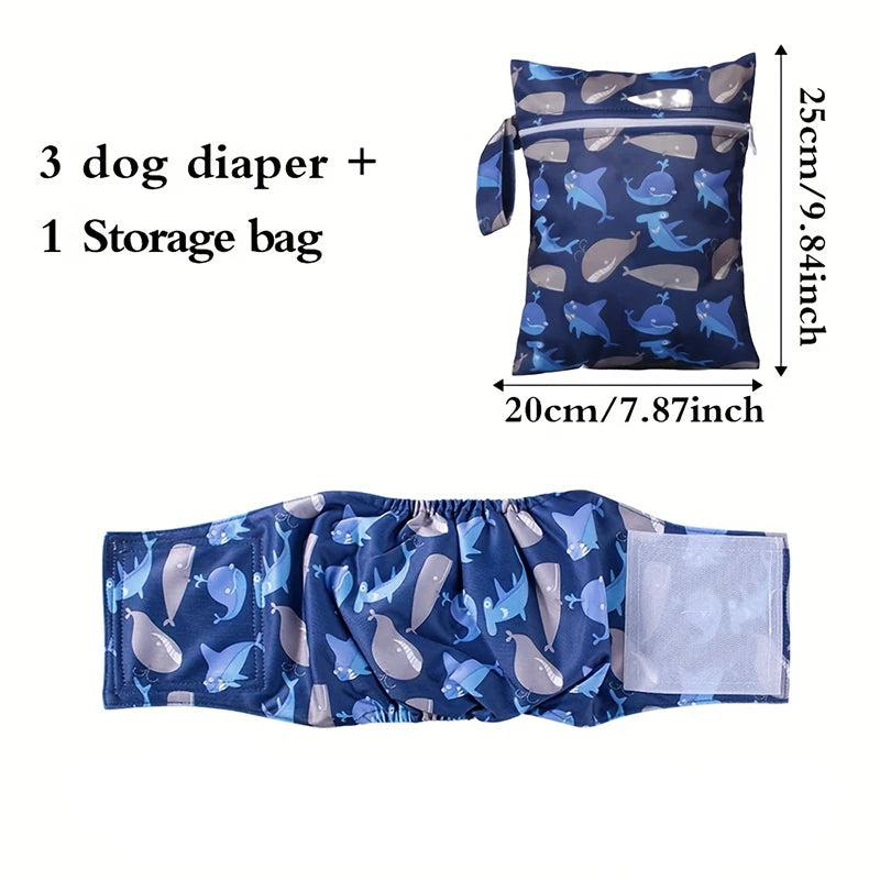 4pcs Washable Reusable Male Dog Diaper Set - Storage Bag Included, High-Absorbency Anti-Marking, Breathable Training Belly Bands
