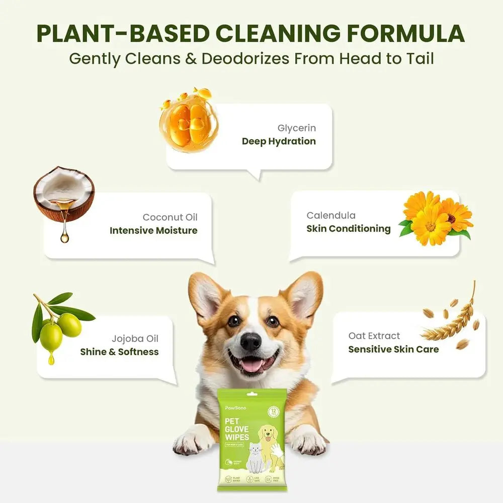 Hypoallergenic Pet Glove Wipes For Dogs Cats No Rinse Deodorizing