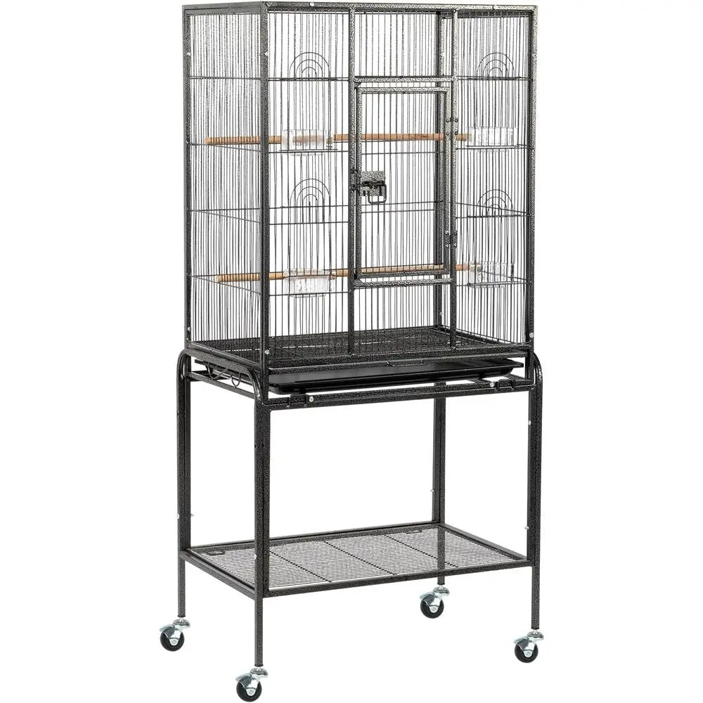 53-inch Durable Wrought Iron ParaCage with Slide Out Tray, Suitable for Small/Medium Birds (Black, 53 inch)