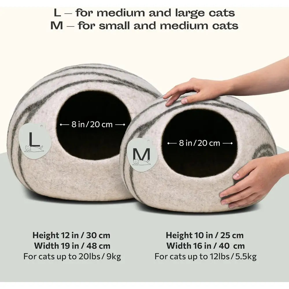 Premium Merino Wool Cat Bed for Indoor Cats, Light Gray, Medium