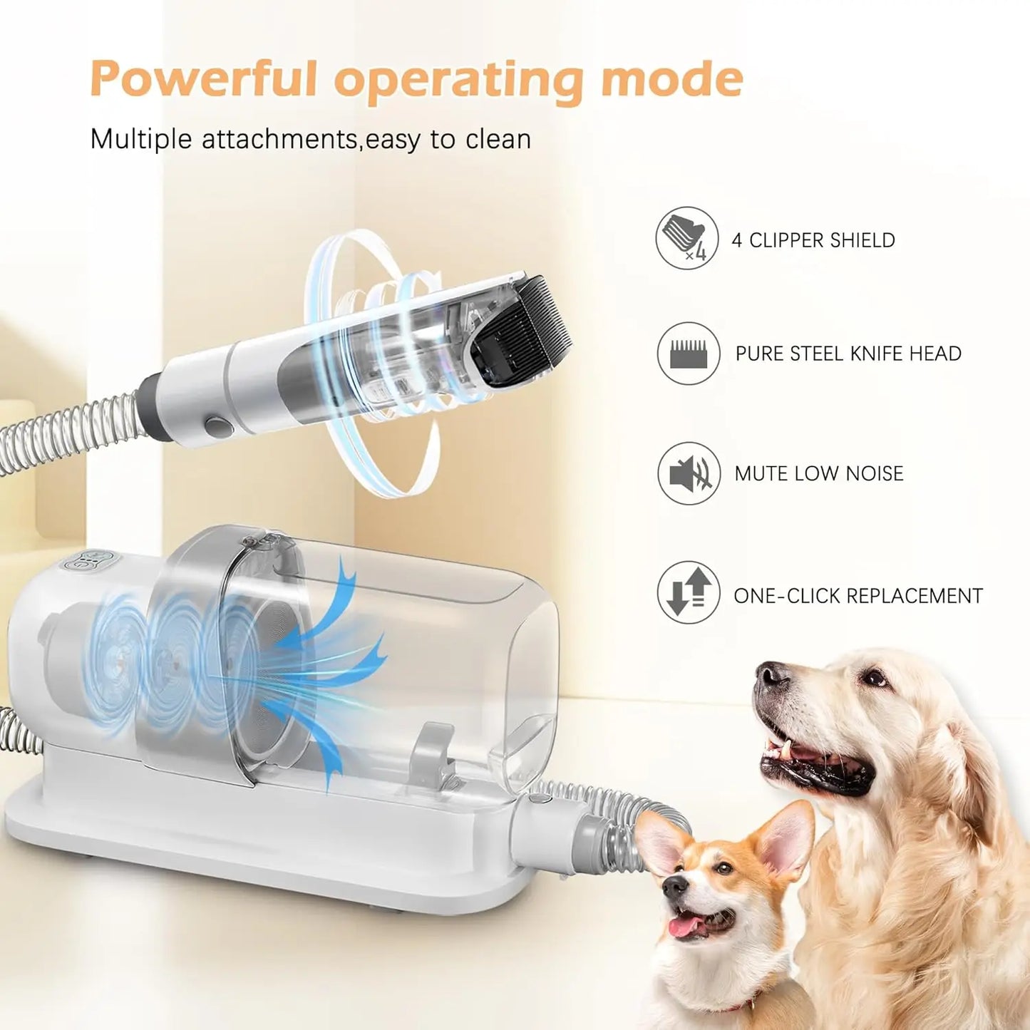 Pet Grooming Vacuum Kit with 2.3L Dust Cup, Low Noise, 5 Tools for Dog Cat Hair Shedding