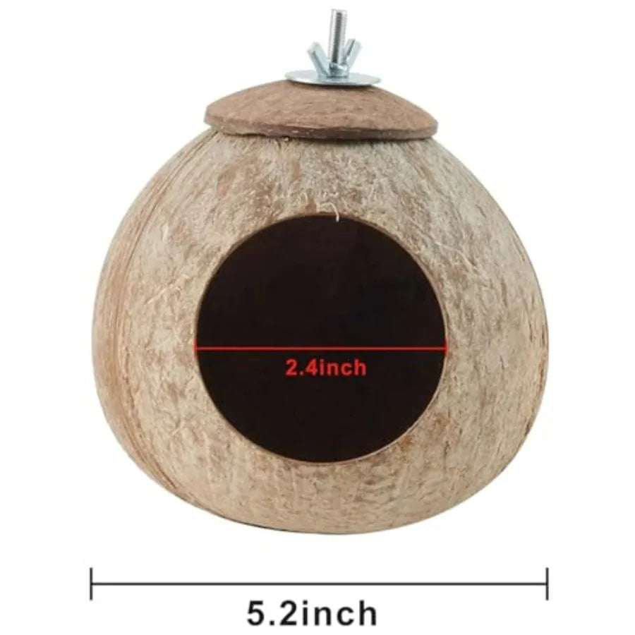Bird Nest for Cage Natural Coconut Shell Birds House 2 Pack Parakeet Hide Breeding Hut Bird Cage Accessories and Decor Hamster