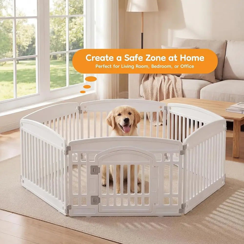 6-Panel, 24IN Puppy Playpen, Stable Dog Play Pen Indoor/Outdoor with Secure Locking Door, Plastic Fence for Small & Medium Dogs