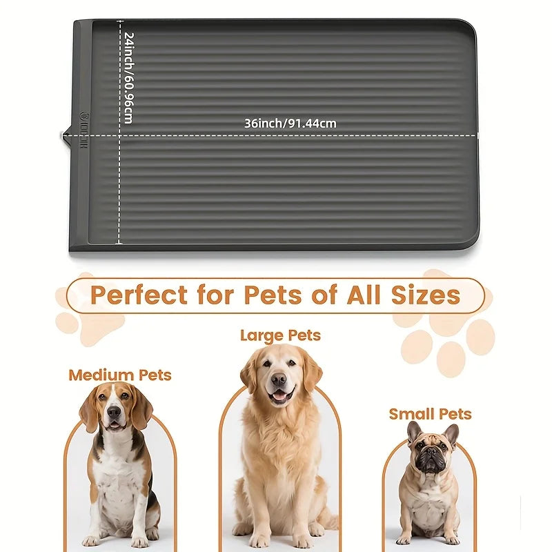Dog for food Mat 36"x24", Waterproof Pet Feeding Mat With Diversion Grooves And Raised Edges, Large Non-Slip Dog Bowl Mat For Food And Water, Cat for food Mat For Floors, Easy To Clean, Grey
