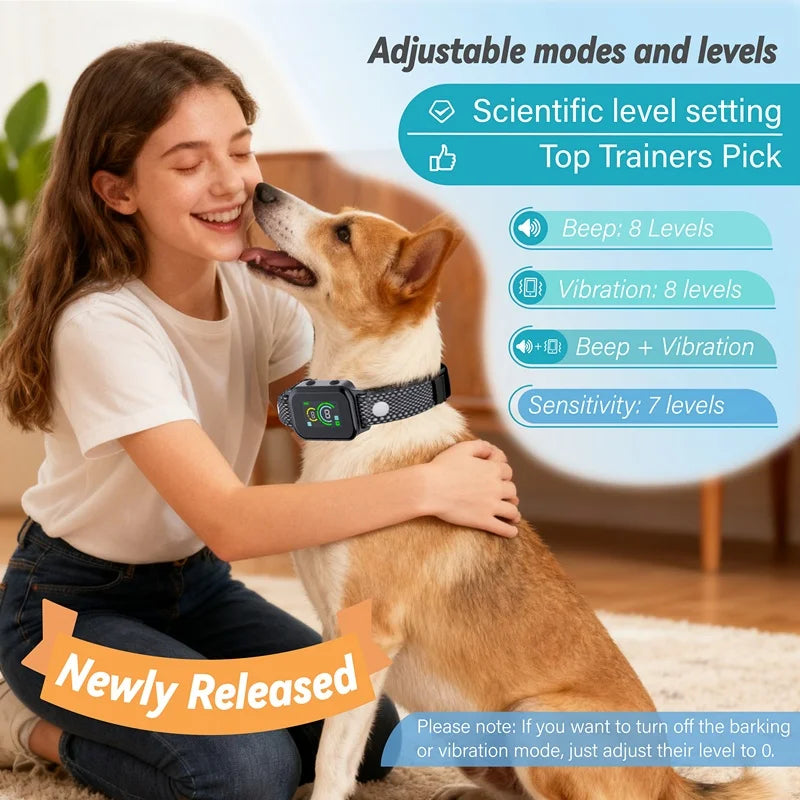 Dog Bark Stop Collar - USB Charging Intelligent Anti Bark Collar, 7-Level Sensitivity, No Electric Shock, Gentle And Safe, Does Not Harm Dogs, Dog Training Tool, Bark Deterrent, Durable Nylon, Adjustable Length, Suitable for