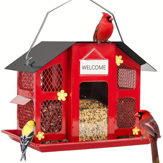 Kingsyard Metal Bird Feeders For Outdoors Hanging, Wild Bird Feeder For Cardinal, With Weatherproof Roof, 3 Different Seed Tray For Finch Sparrows Woodpeckers, 4 Lbs Large Capacity, Black Friday Items, Outdoor Decor, Christma
